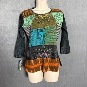 New Rising International Women's Top S Patchwork Embroidered Boho Hippie Nepal